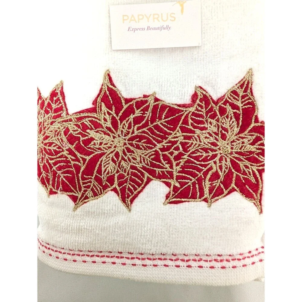 Papyrus Set of 2 Christmas Red Gold Poinsettias Hand Towels